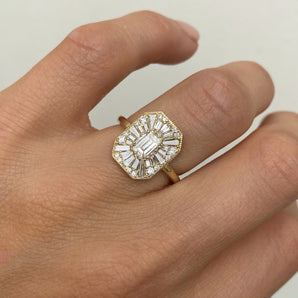 0.50 CT Emerald Shape Ballerina CVD Diamond Engagement Ring
