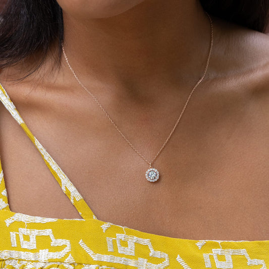 Evelyn-1.50 Carats Round Moissanite Halo Necklace
