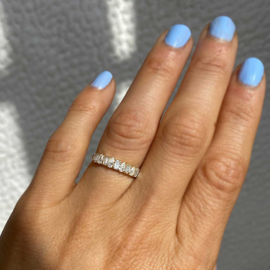 0.74 TCW Baguette & Pear Cluster Wedding Band