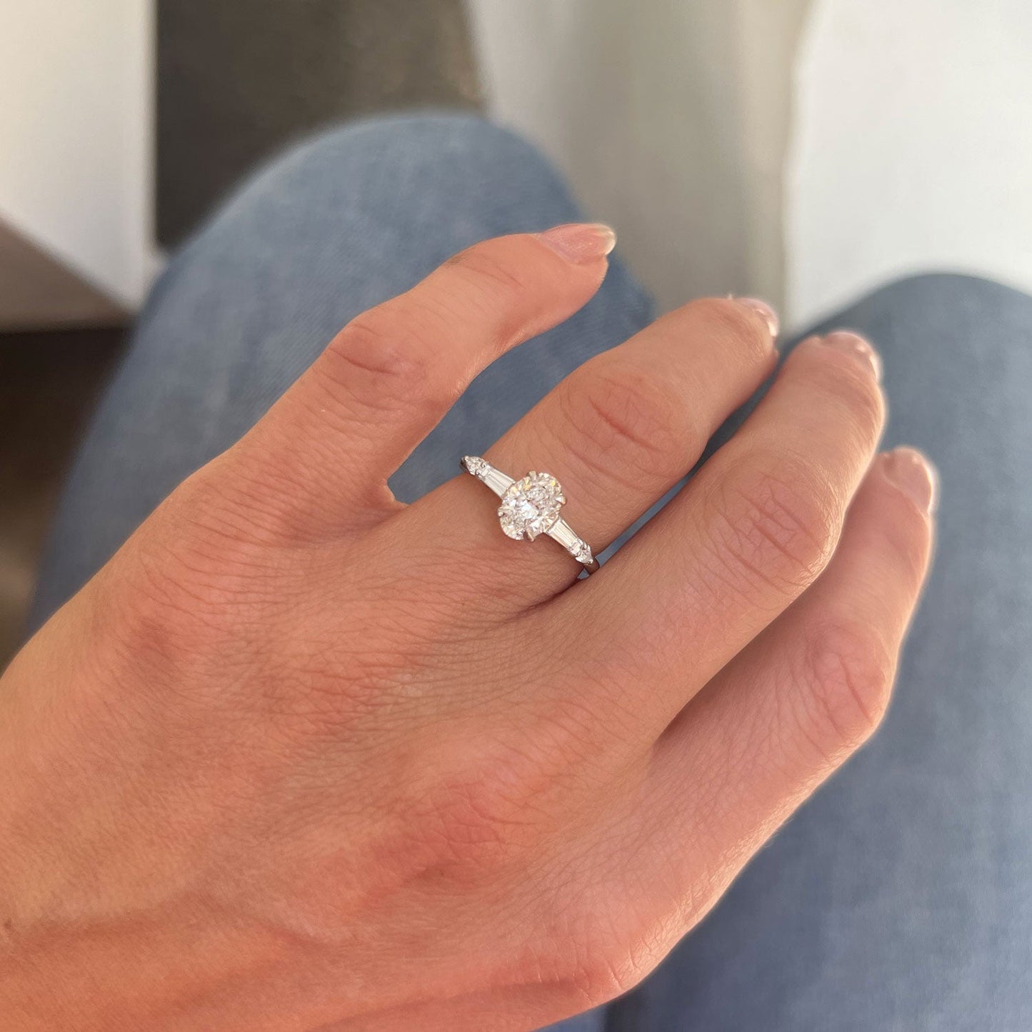 1.0 CT Oval Shape CVD Diamond Pave Setting Engagement Ring