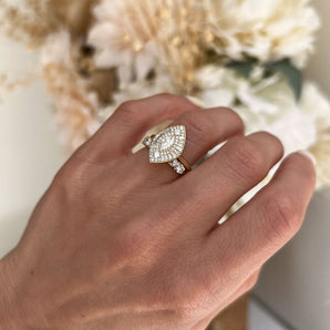 0.42 CT marquise Shape CVD Diamond Bezel Halo Setting Engagement Ring