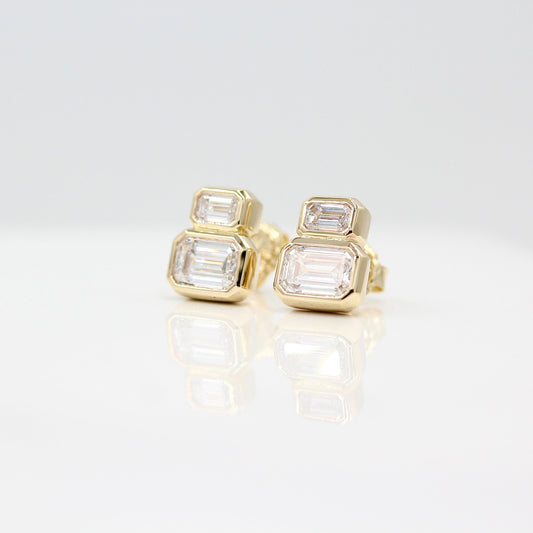 Ariana- 1.0 CT Emerald Moissanite Bezel Stud Earrings