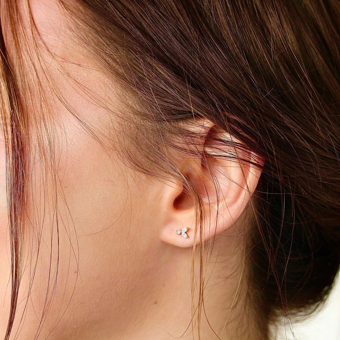 Caroline- 0.15 TCW Round & marquise Moissanite Three Stone Style Stud Earrings