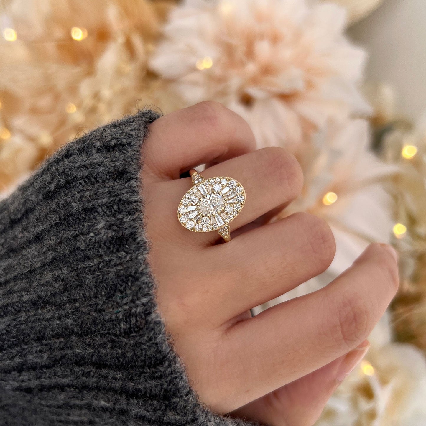 0.70 CT Oval cut CVD Diamond Ballerina Setting Engagement Ring