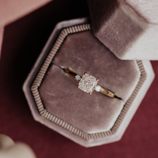 1.0 - 2.50 CT Carats Cushion Cut Moissanite diamond Three Stone Style Engagement Ring