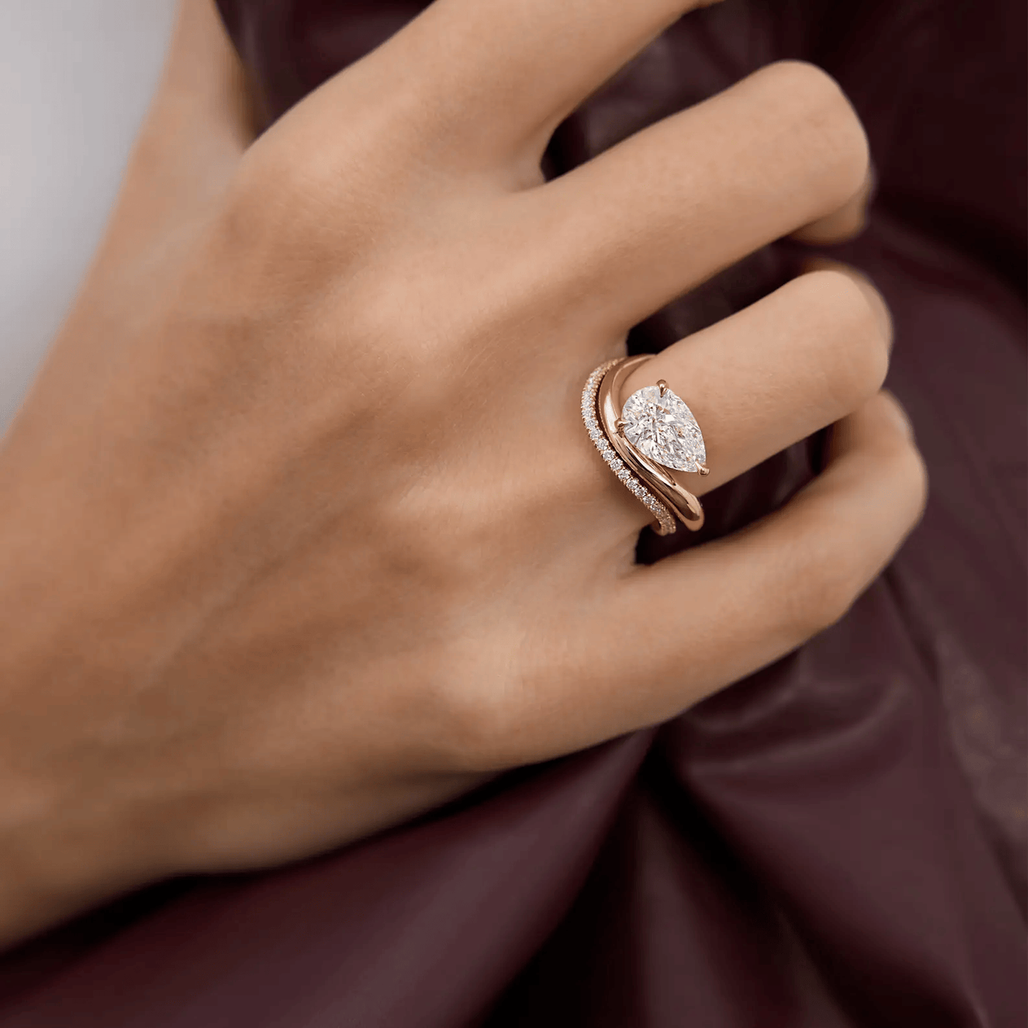 3.0 CT Pear Floating Solitaire Diamond Engagement Ring