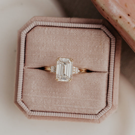 1.0 CT Carats Emerald Cut Moissanite diamond Cluster Style Engagement Ring