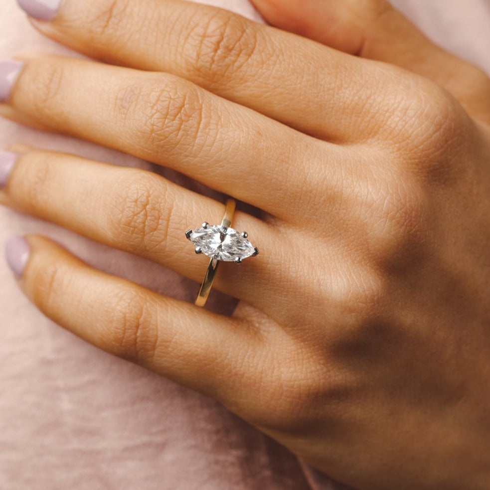 Naomi-1.0 Carats Marquise Moissanite Hidden Halo Engagement Ring