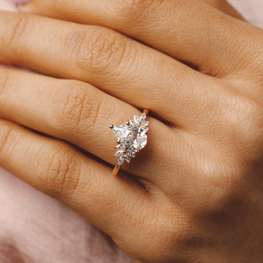 Melody-2.0 Carats Pear Moissanite Cluster Engagement Ring