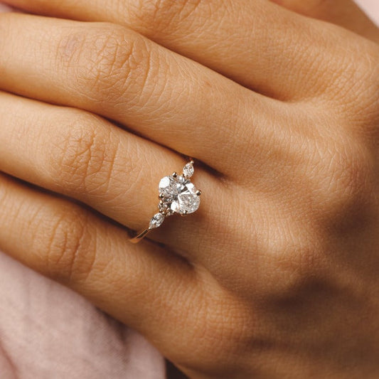 Chelsea-1.0 Carats Oval Moissanite Cluster Engagement Ring