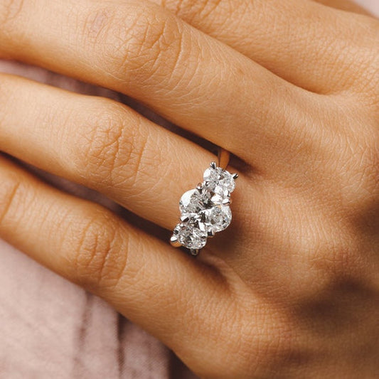 Lauren-2.0 Carats Oval Moissanite Three Stone Style Engagement Ring