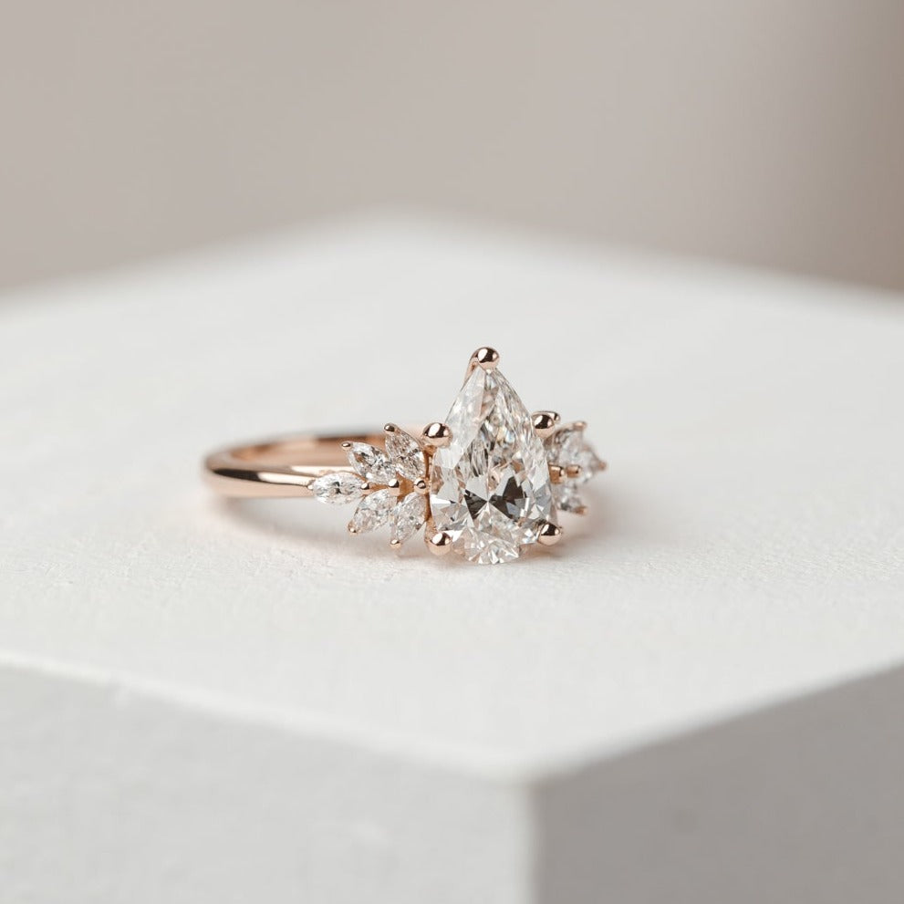 Melody-2.0 Carats Pear Moissanite Cluster Engagement Ring
