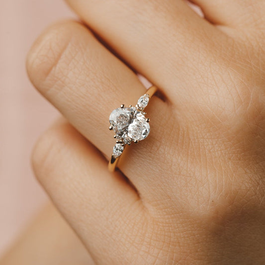 Aniyah-2.0 Carats Oval Moissanite Cluster Engagement Ring