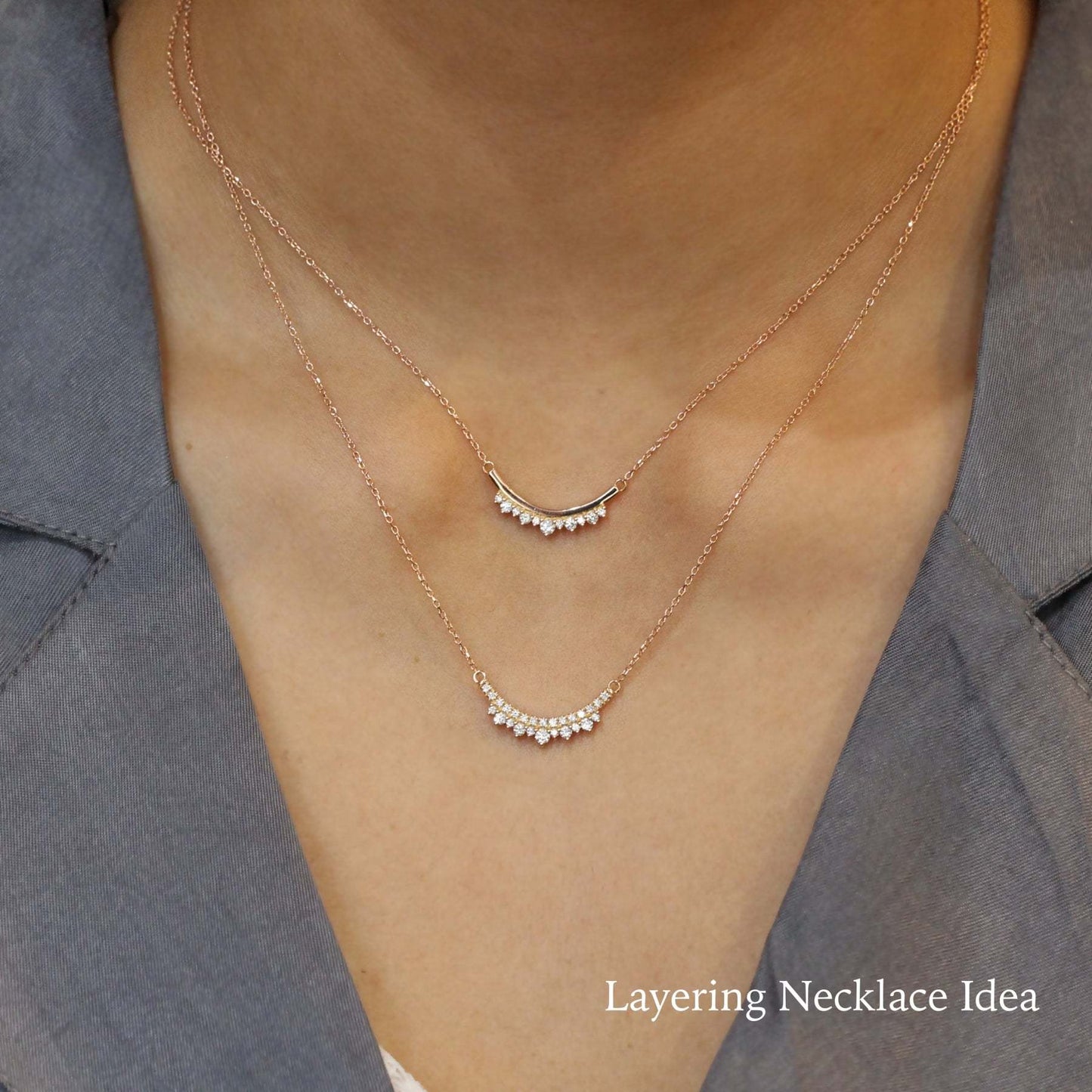 Lillian-0.35 Carats Round Moissanite Curved Bar Necklace
