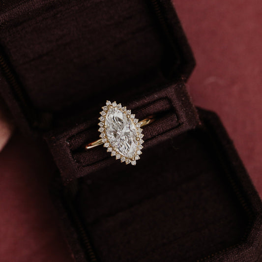 1.0 CT Carats Marquise Cut Moissanite diamond Halo Style Engagement Ring
