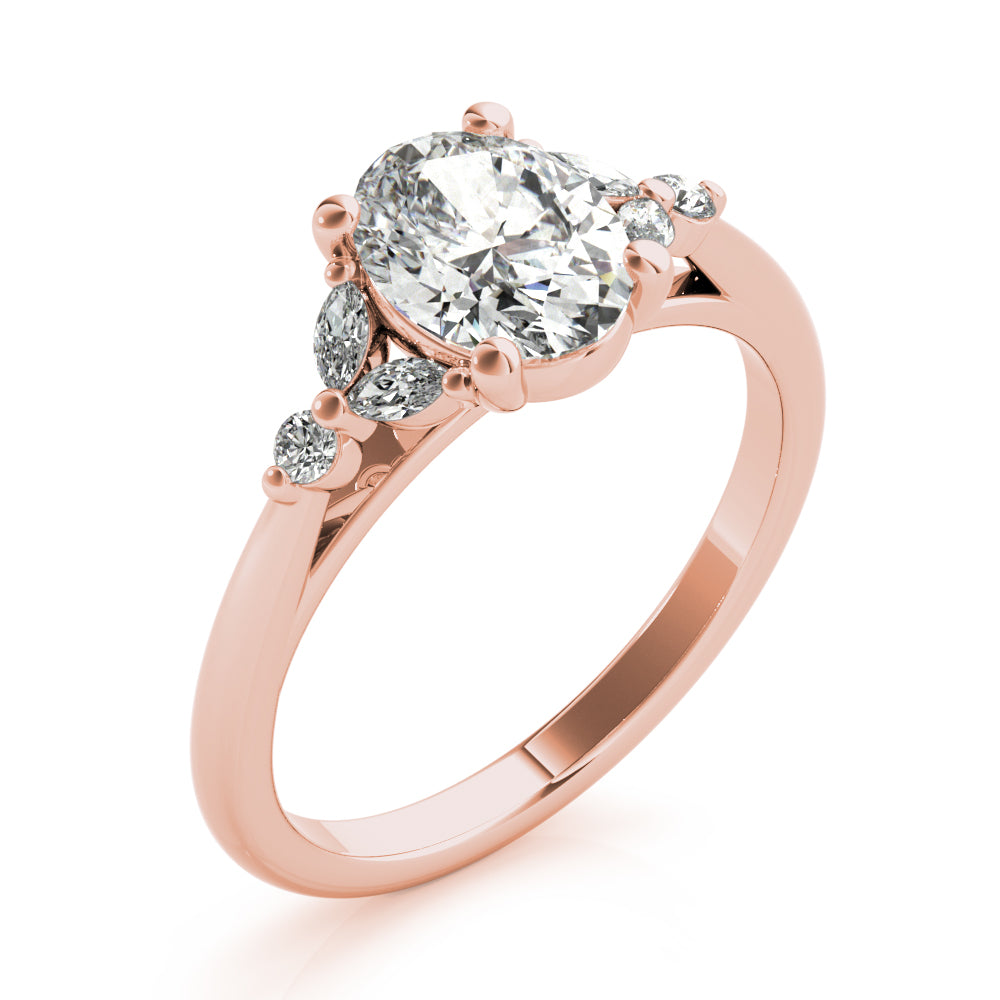 Paige-0.50 Carats Oval Moissanite Cluster Engagement Ring