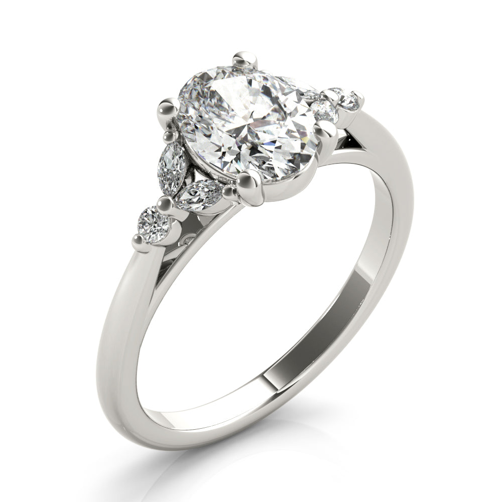 Paige-0.50 Carats Oval Moissanite Cluster Engagement Ring