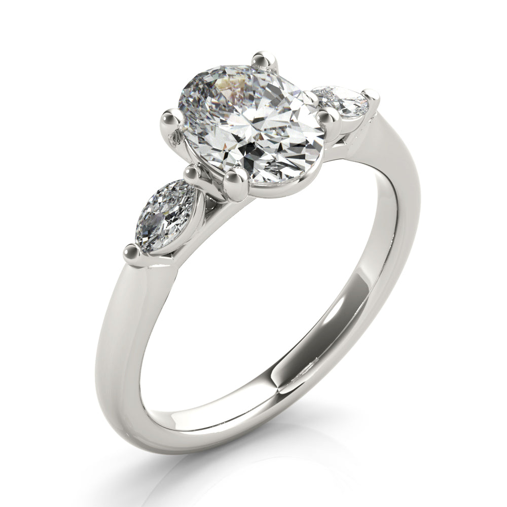 Margaret-1.0 Carats Oval Moissanite Three Stone Engagement Ring