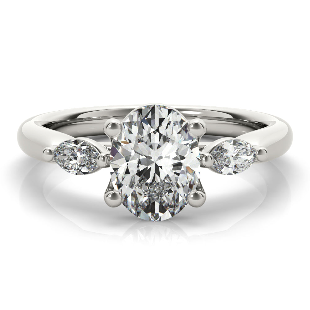 Margaret-1.0 Carats Oval Moissanite Three Stone Engagement Ring