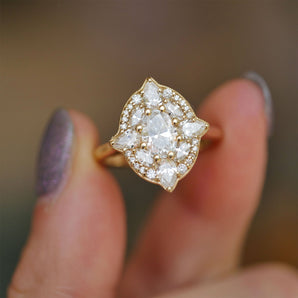 0.75 CT Oval Shape Floral  CVD Diamond Engagement Ring