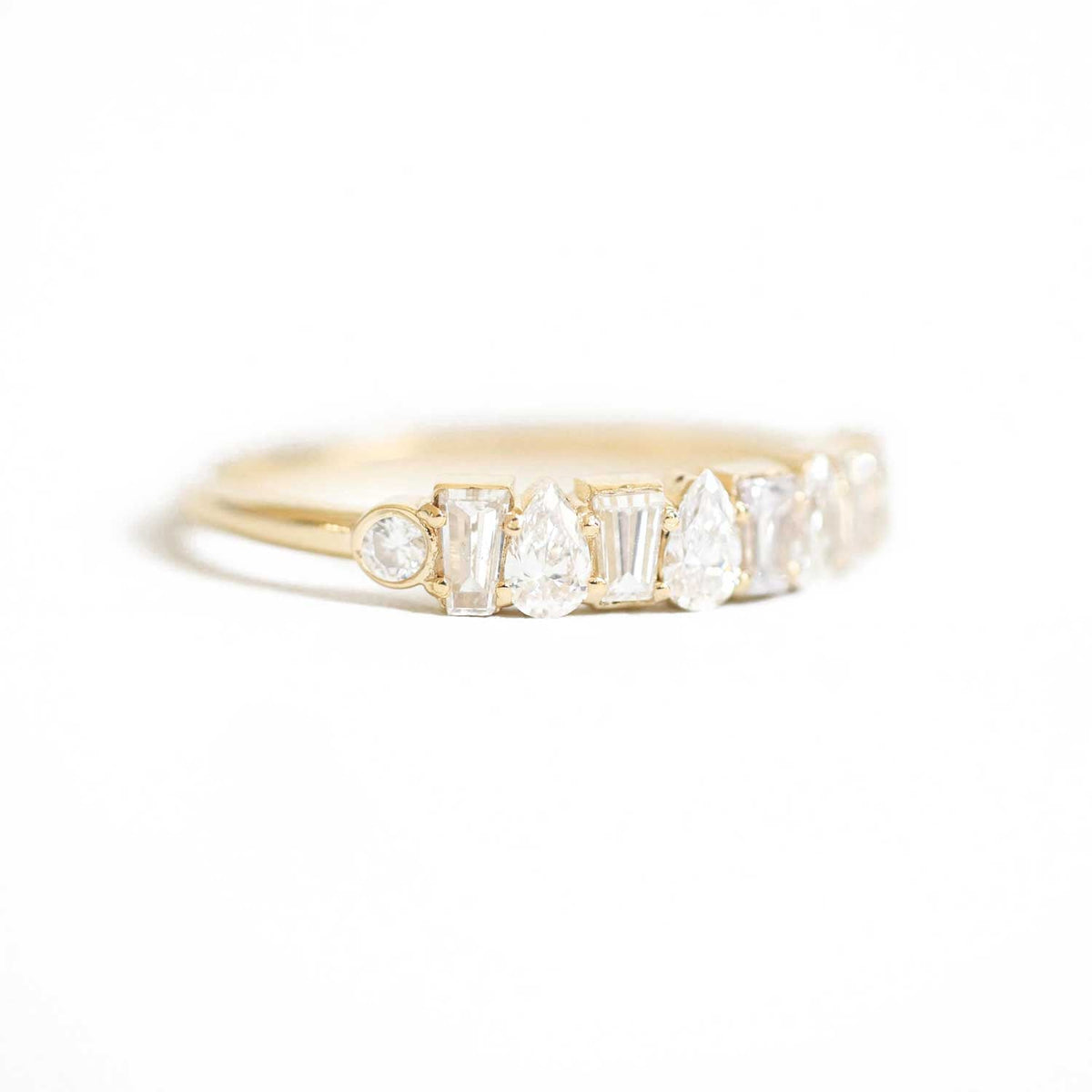 0.74 TCW Baguette & Pear Cluster Wedding Band