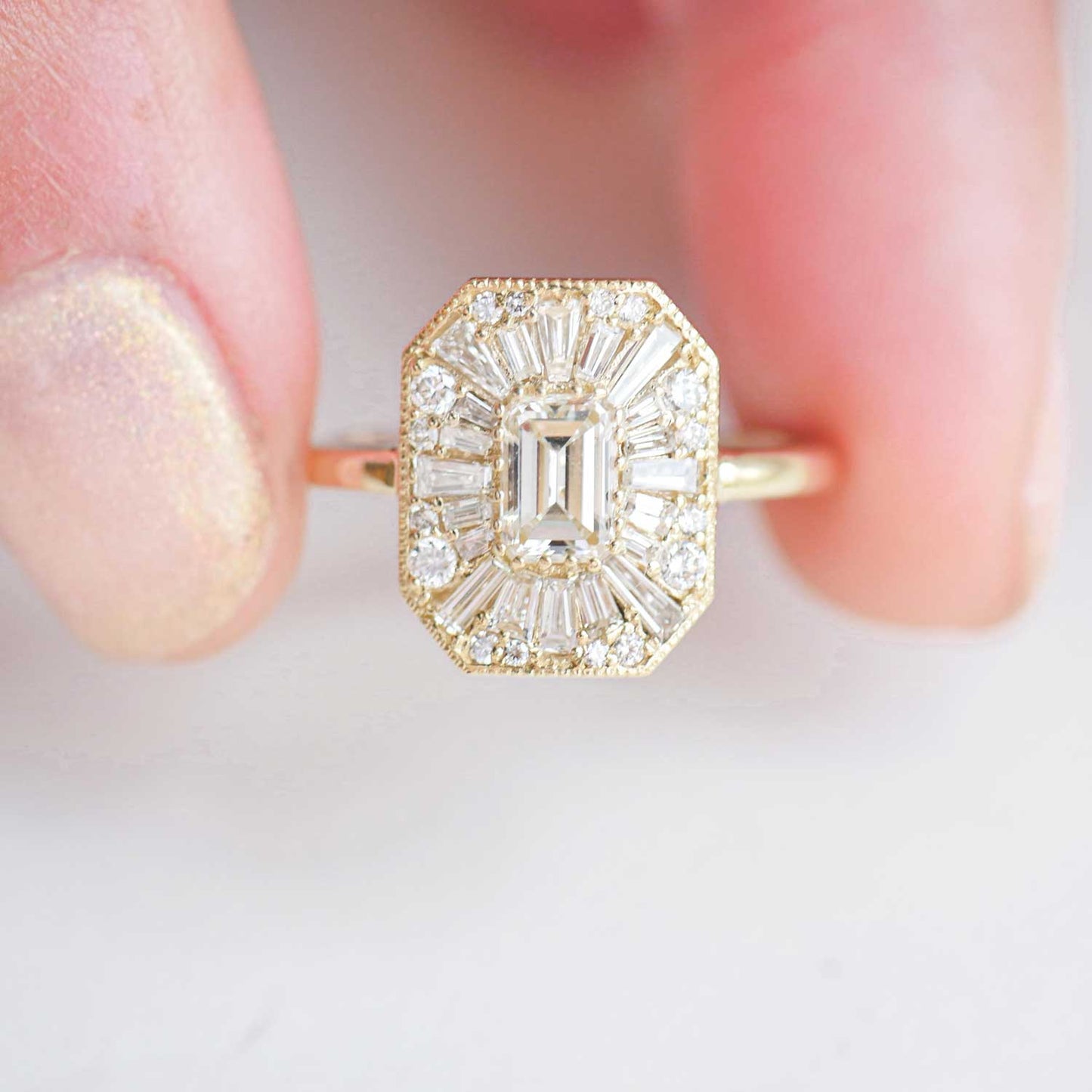 0.50 CT Emerald Shape Ballerina CVD Diamond Engagement Ring