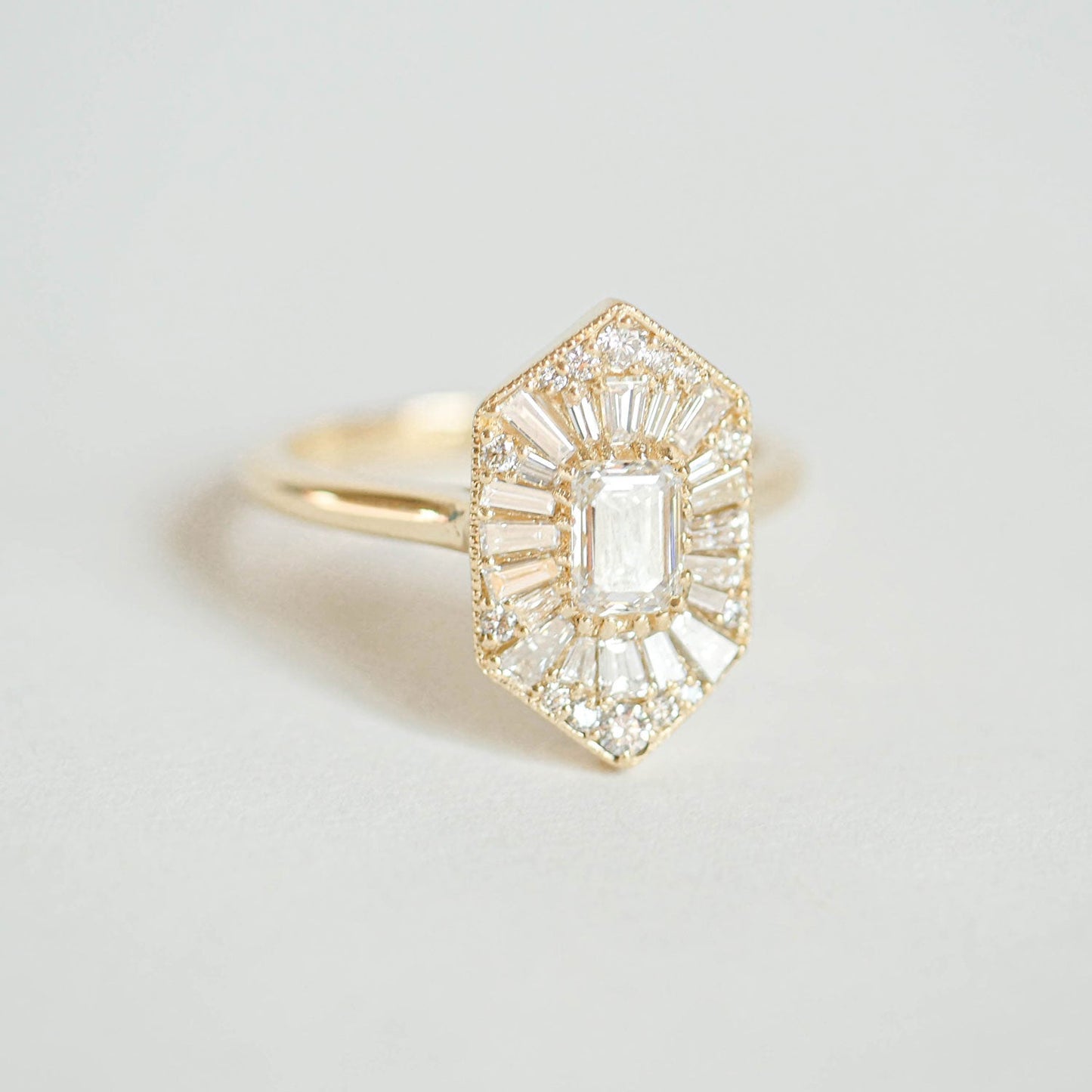 0.70 CT Emerald Shape Ballerina CVD Diamond Engagement Ring