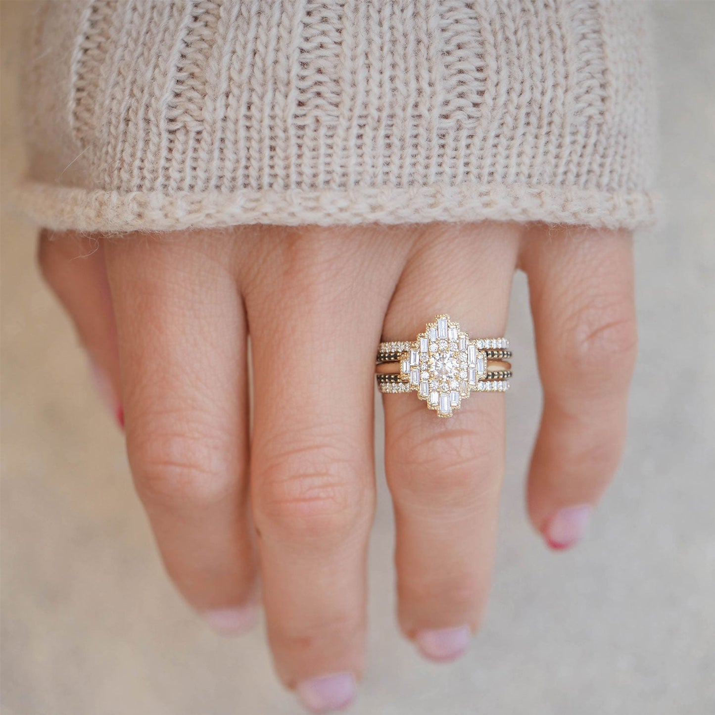 0.35 CT Round Shape CVD Diamond Vintage Setting Engagement Ring