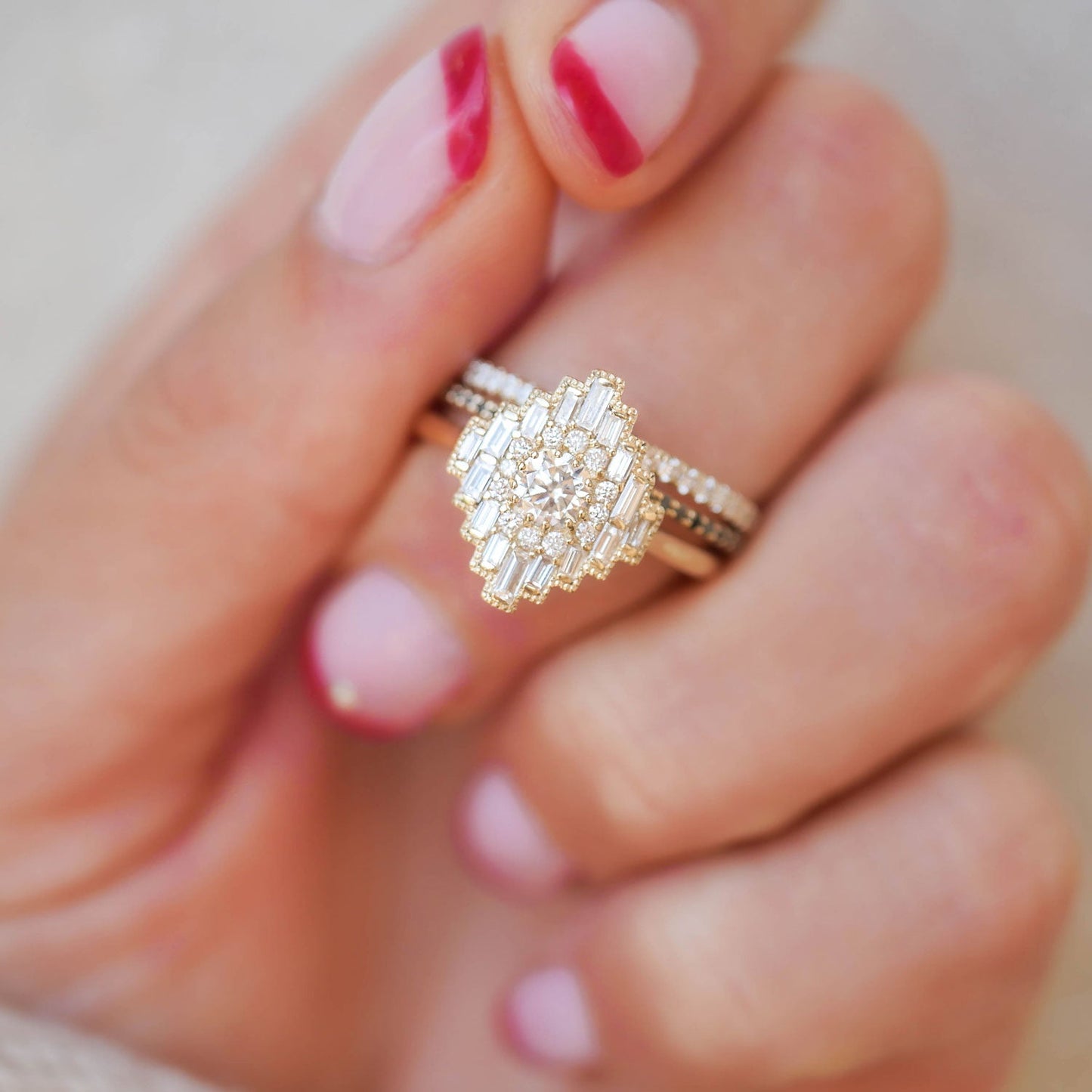 0.35 CT Round Shape CVD Diamond Vintage Setting Engagement Ring