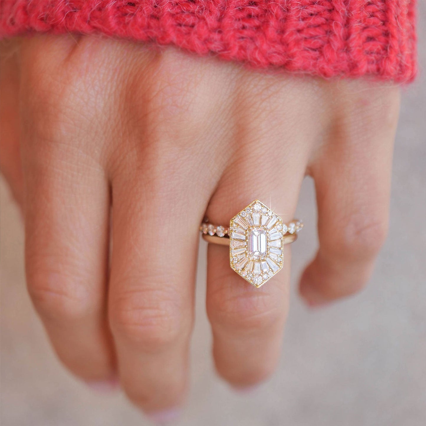 0.70 CT Emerald Shape Ballerina CVD Diamond Engagement Ring