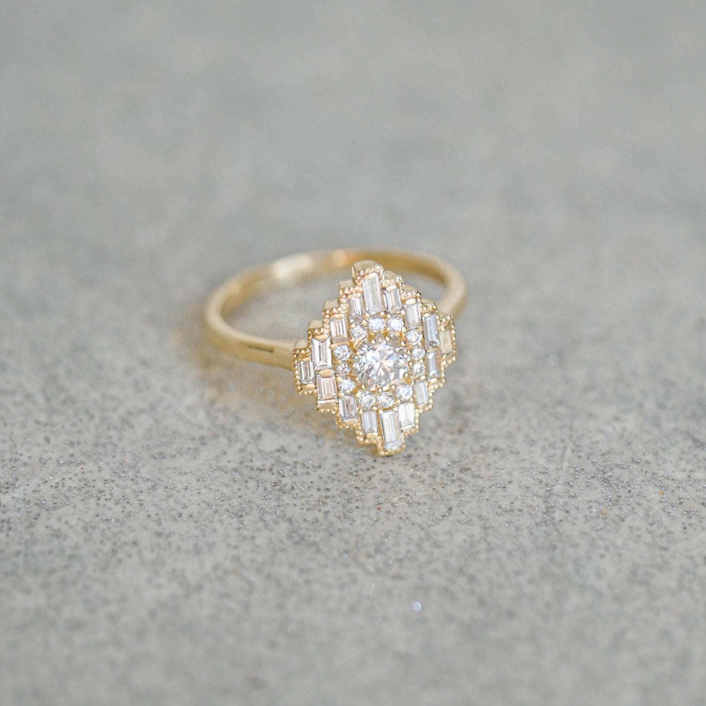 0.35 CT Round Shape CVD Diamond Vintage Setting Engagement Ring