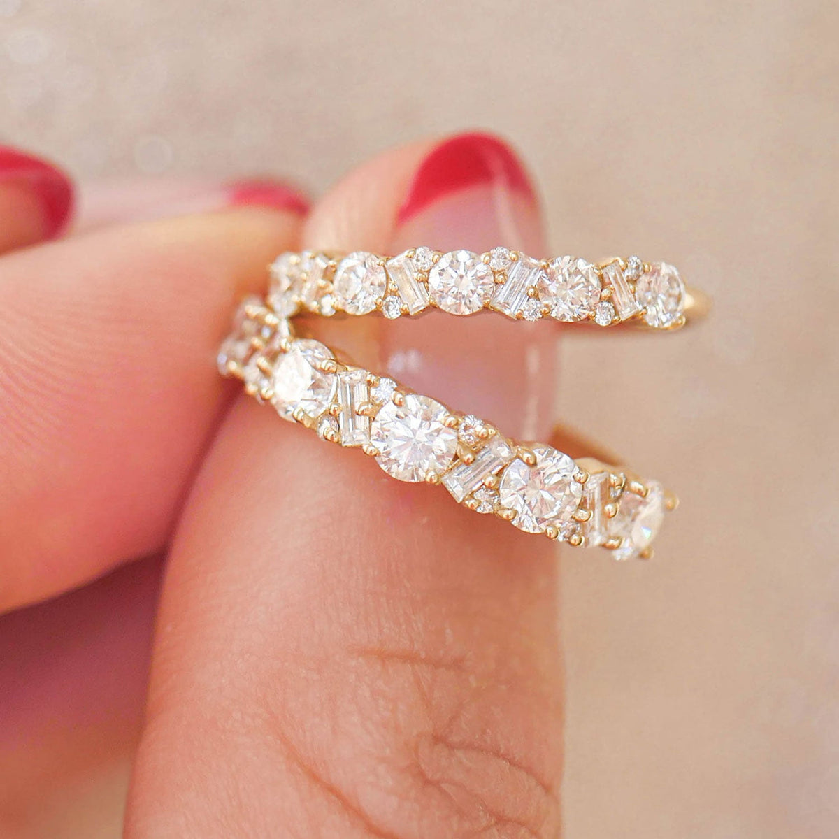 0.55 TCW Round and Baguette Cluster Wedding Band