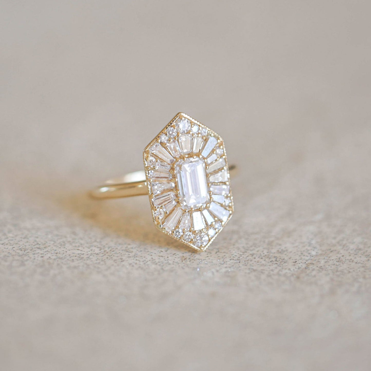 0.70 CT Emerald Shape Ballerina CVD Diamond Engagement Ring