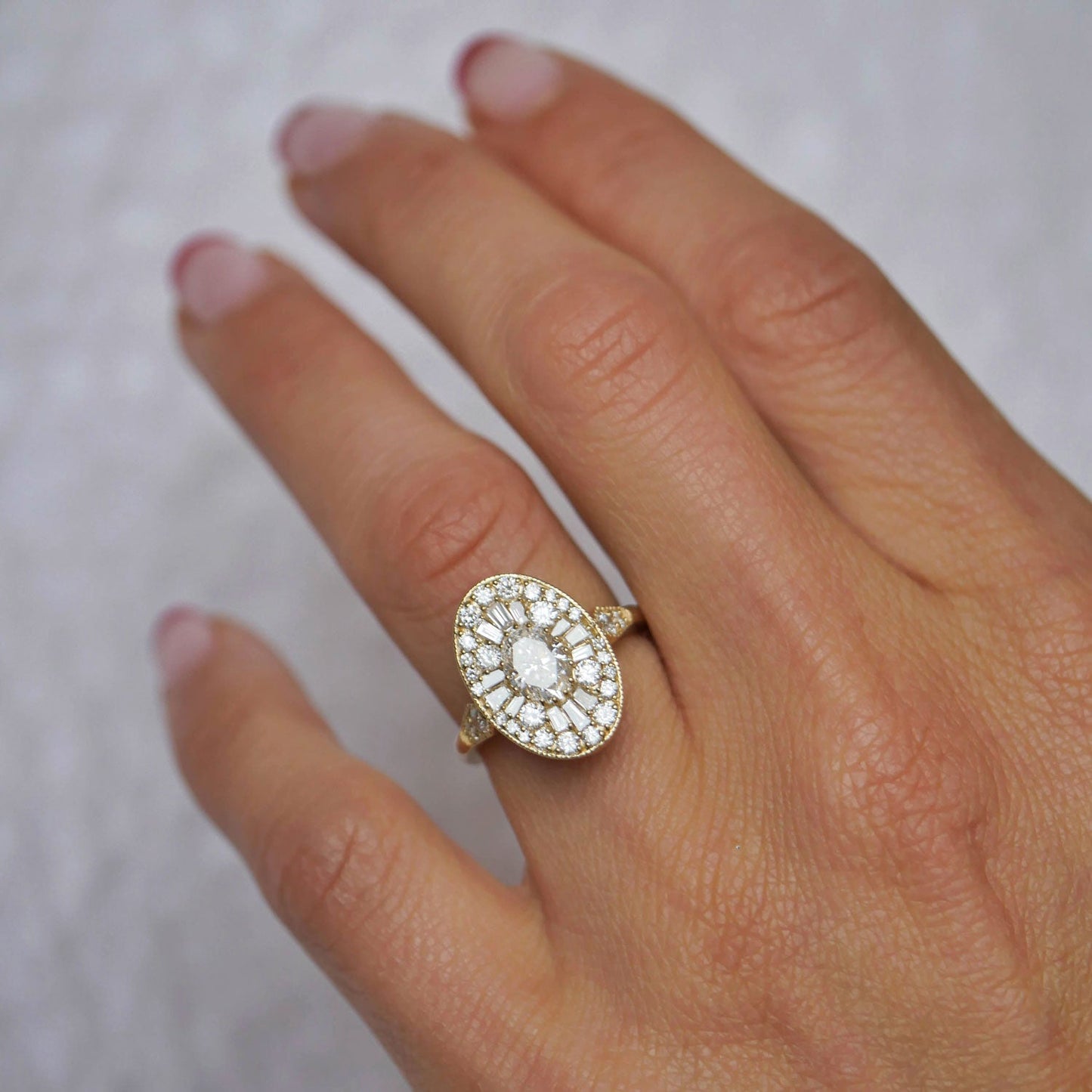 0.70 CT Oval cut CVD Diamond Ballerina Setting Engagement Ring
