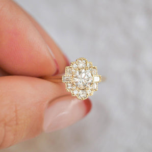0.50 CT Round Shape CVD Diamond Halo Setting Engagement Ring