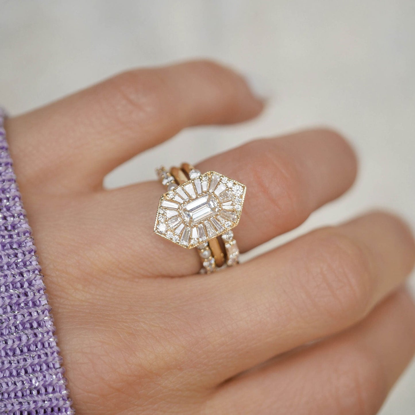 0.70 CT Emerald Shape Ballerina CVD Diamond Engagement Ring