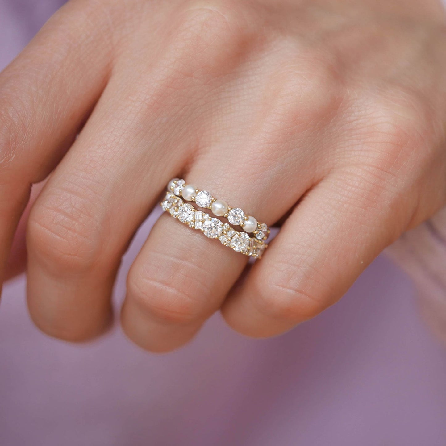 1.02  TCW Round and Baguette Cluster Wedding Band