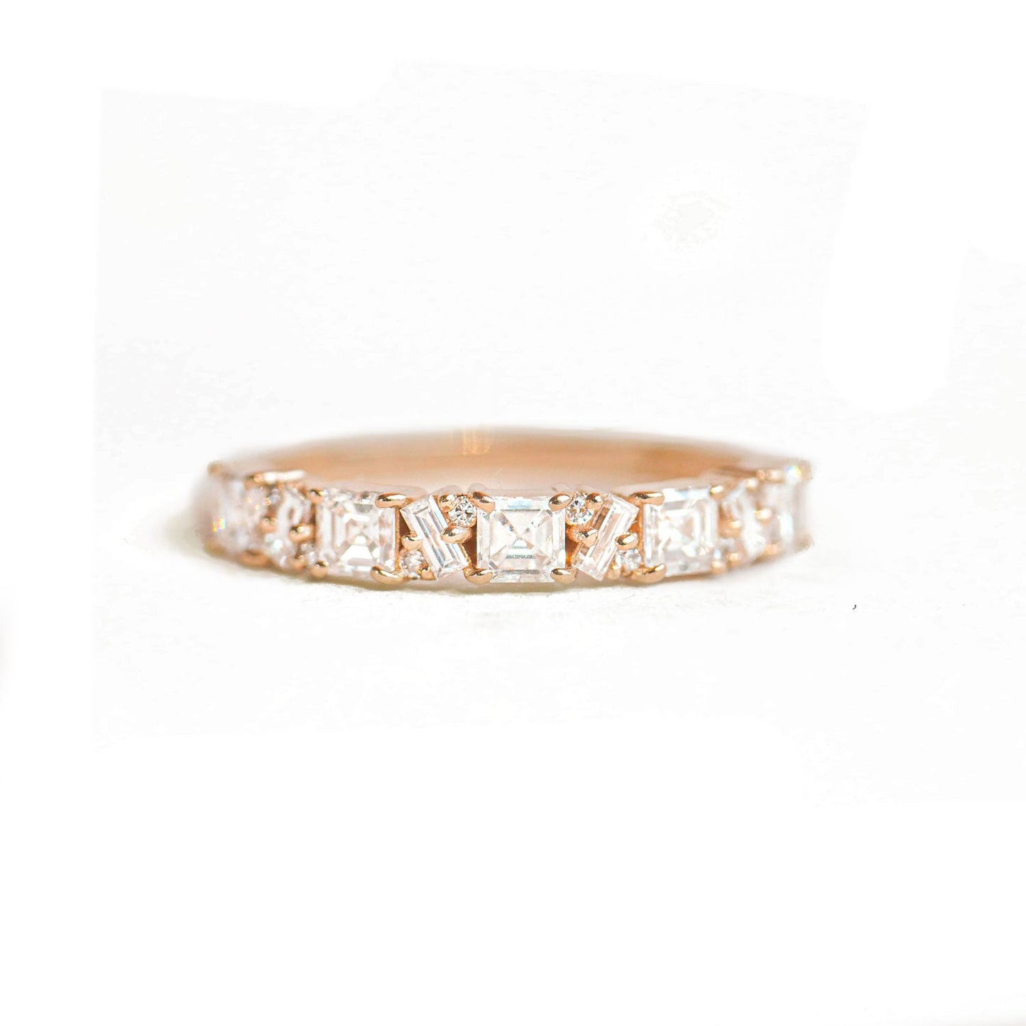 0.80 TCW Asscher Baguette and Round Cluster Eternity Wedding Band