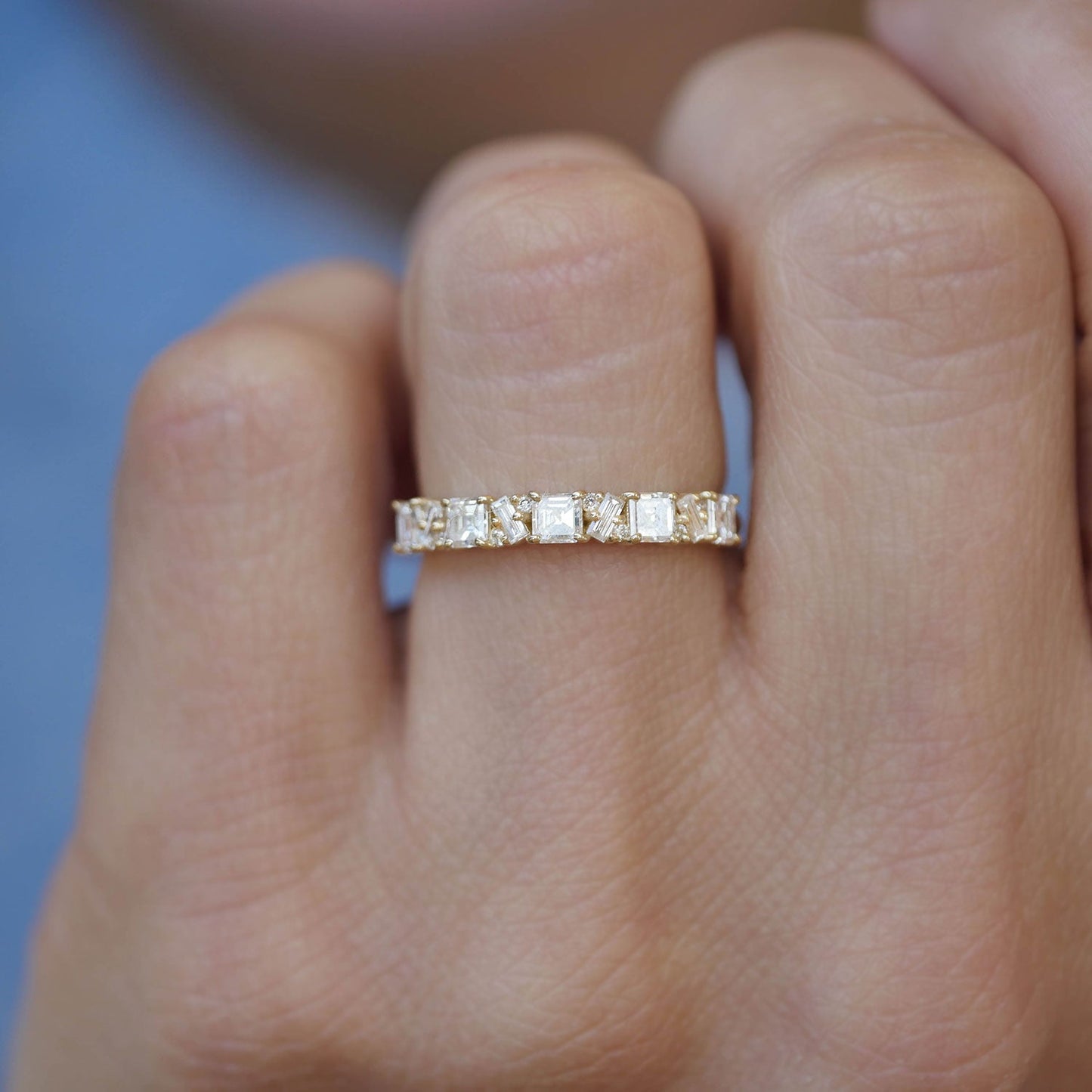 0.80 TCW Asscher Baguette and Round Cluster Eternity Wedding Band