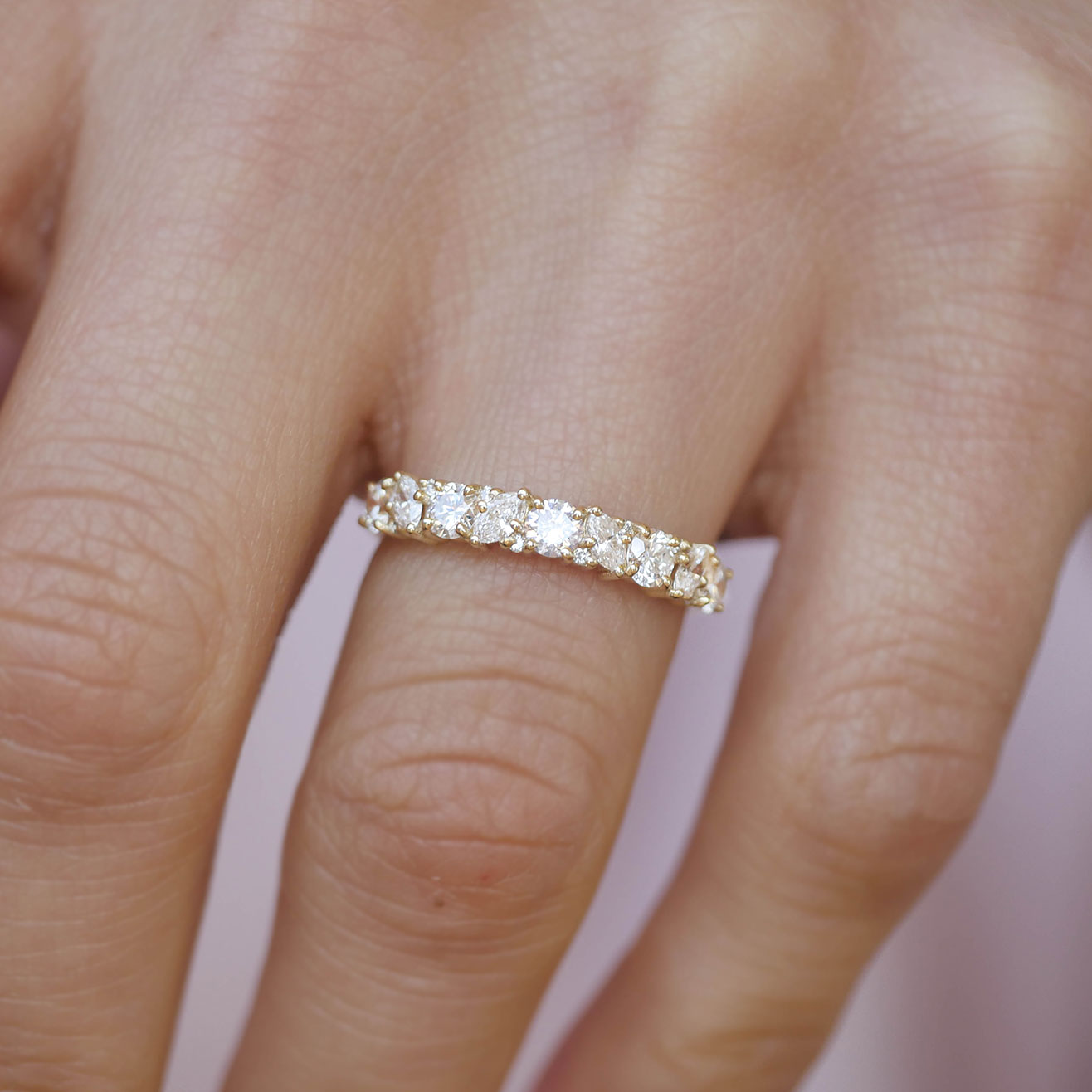 0.68 TCW Round & Marquise Half Eternity Wedding Band