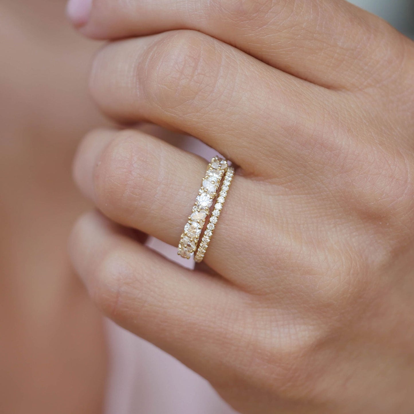 0.68 TCW Round & Marquise Half Eternity Wedding Band
