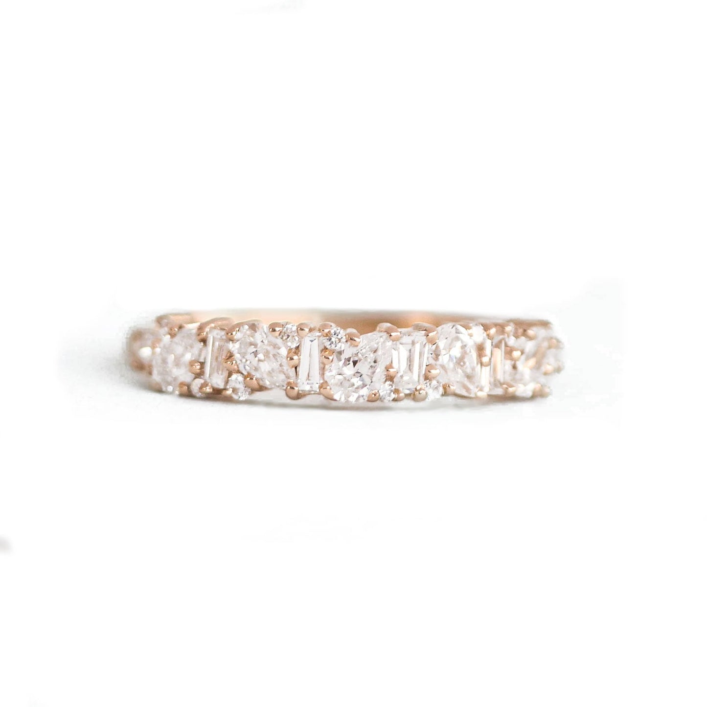 0.48 TCW Pear, Baguette and Round Cluster Wedding Band