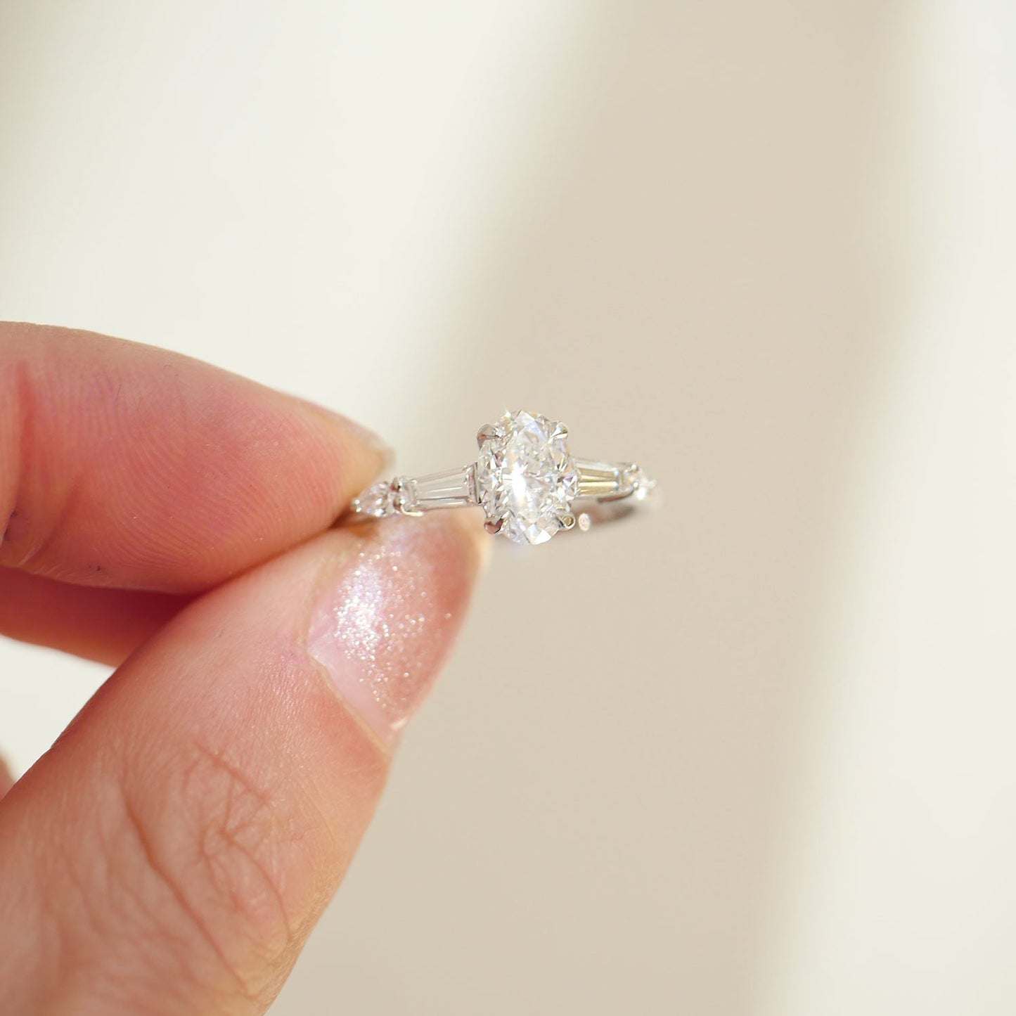 1.0 CT Oval Shape CVD Diamond Pave Setting Engagement Ring