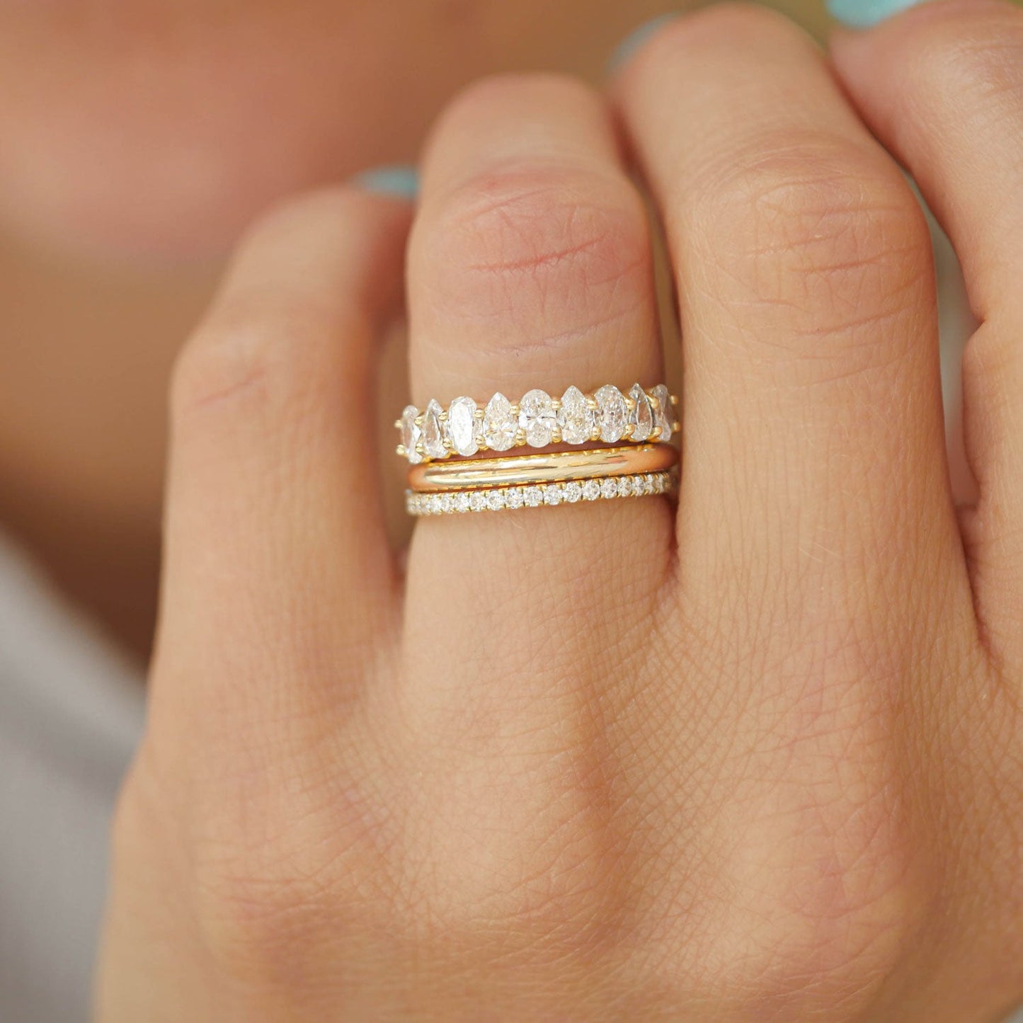 0.77 TCW Oval and Pear Eternity Wedding Band