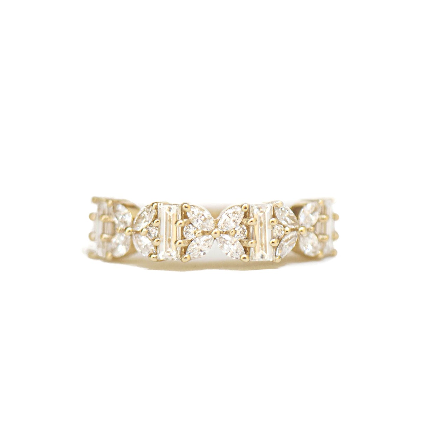 0.86 TCW Marquise, Baguette and Round cluster Wedding Band