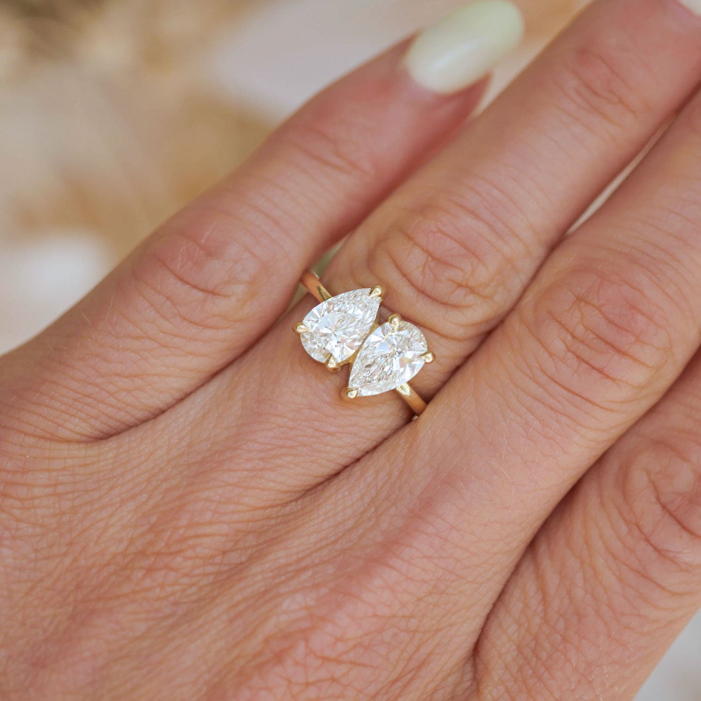 1.0 CT Pear Shape CVD Diamond Two Stone Setting Engagement Ring