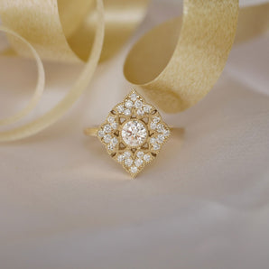 0.45 CT Round Shape cluster CVD Diamond Engagement Ring