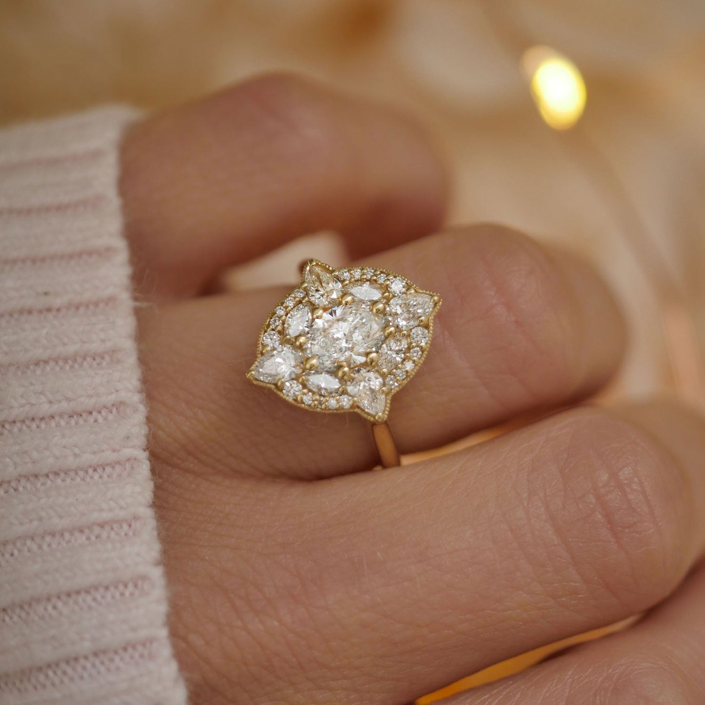 0.75 CT Oval Shape Floral  CVD Diamond Engagement Ring