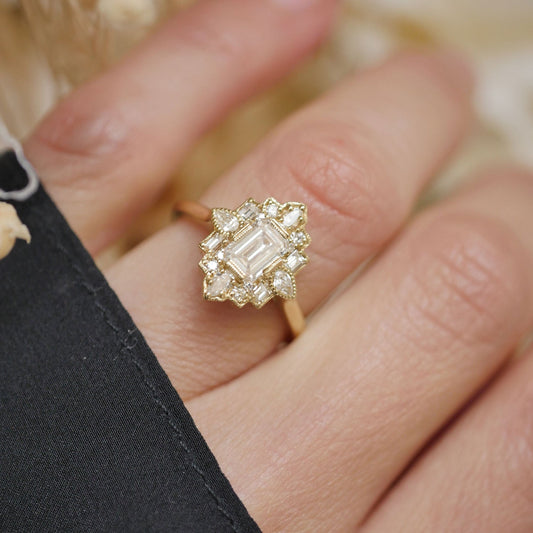 0.75 CT Emerald Shape Art Deco CVD Diamond Engagement Ring