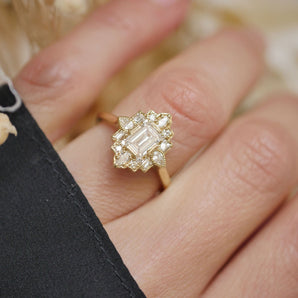 0.75 CT Emerald Shape Art Deco CVD Diamond Engagement Ring